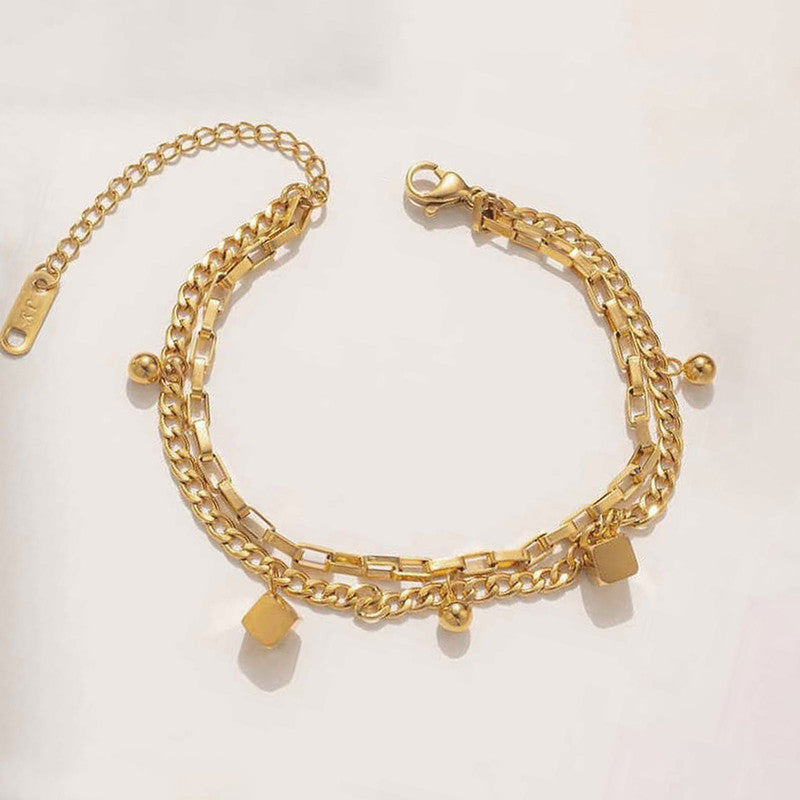 Gold Plated Anti Tarnish Stainless Steel Cube themed Wraparound Bracelet
