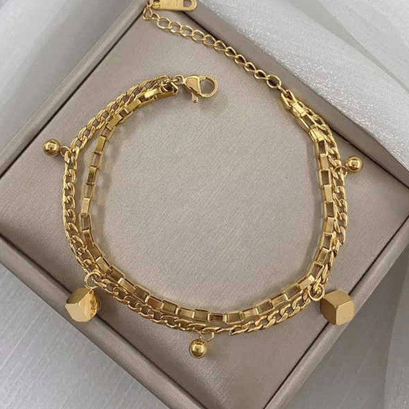 Gold Plated Anti Tarnish Stainless Steel Cube themed Wraparound Bracelet