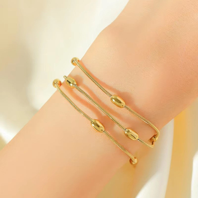 Gold Plated Anti Tarnish Stainless Steel Triple Strand Necklace Wraparound Bracelet cum Necklace