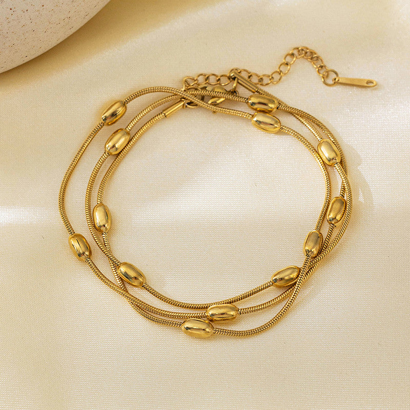 Gold Plated Anti Tarnish Stainless Steel Triple Strand Necklace Wraparound Bracelet cum Necklace