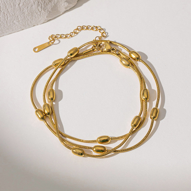 Gold Plated Anti Tarnish Stainless Steel Triple Strand Necklace Wraparound Bracelet cum Necklace