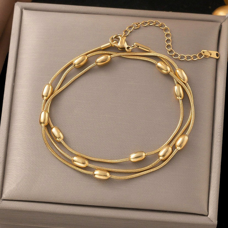 Gold Plated Anti Tarnish Stainless Steel Triple Strand Necklace Wraparound Bracelet cum Necklace
