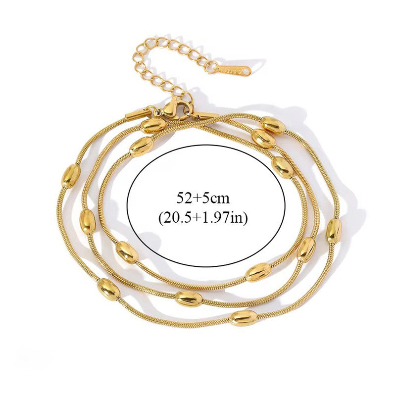 Gold Plated Anti Tarnish Stainless Steel Triple Strand Necklace Wraparound Bracelet cum Necklace