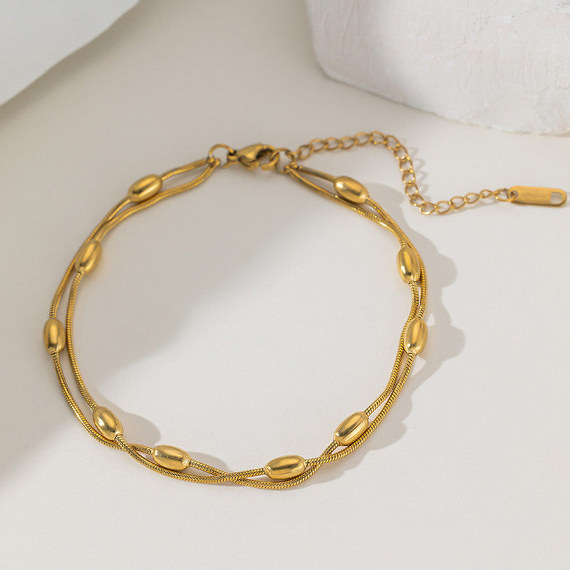 Gold Plated Anti Tarnish Stainless Steel Triple Strand Necklace Wraparound Bracelet cum Necklace