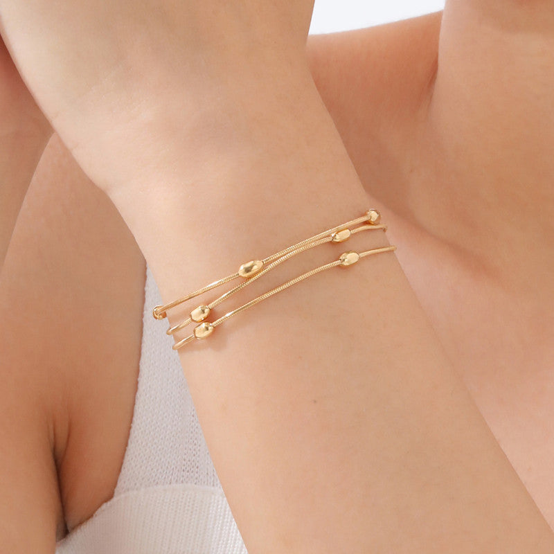 Gold Plated Anti Tarnish Stainless Steel Triple Strand Necklace Wraparound Bracelet cum Necklace