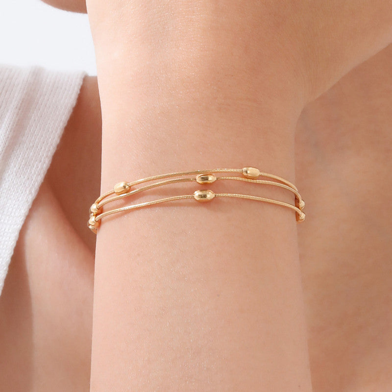 Gold Plated Anti Tarnish Stainless Steel Triple Strand Necklace Wraparound Bracelet cum Necklace