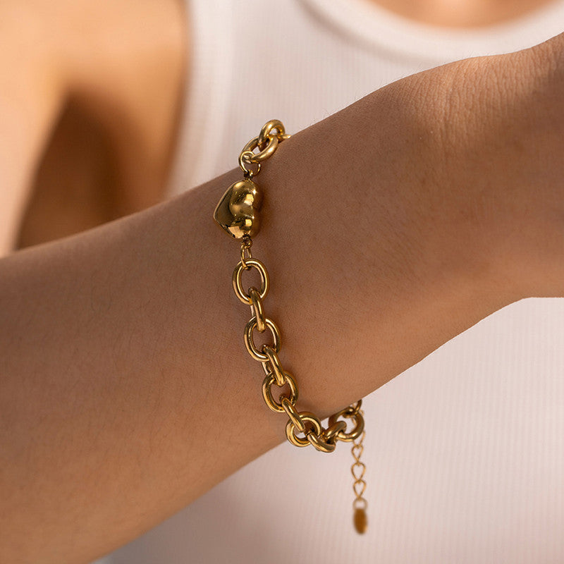 Gold Plated Anti Tarnish Stainless Steel Heart themed Wraparound Bracelet