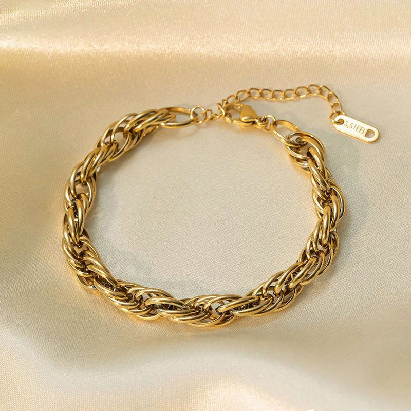 Gold Plated Anti Tarnish Stainless Steel Thick Chain Rope Style Wraparound Bracelet