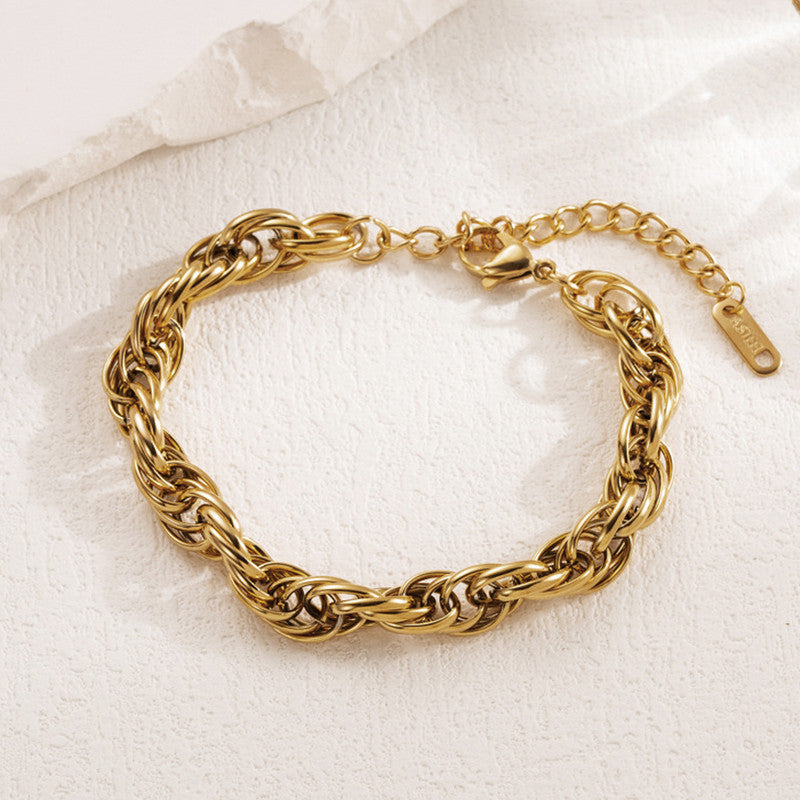 Gold Plated Anti Tarnish Stainless Steel Thick Chain Rope Style Wraparound Bracelet