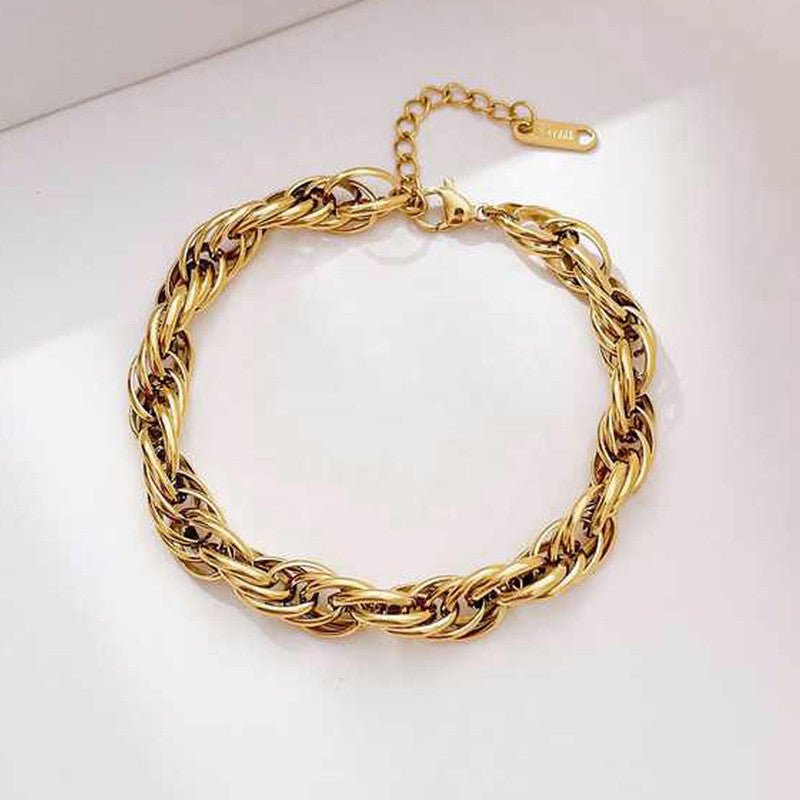 Gold Plated Anti Tarnish Stainless Steel Thick Chain Rope Style Wraparound Bracelet