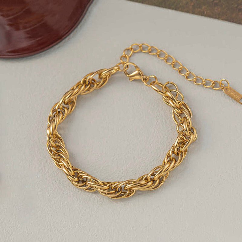 Gold Plated Anti Tarnish Stainless Steel Thick Chain Rope Style Wraparound Bracelet