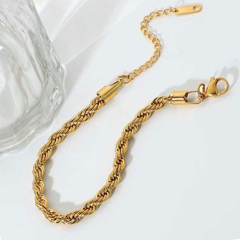 Gold Plated Anti Tarnish Stainless Steel Thin Chain Rope Style Wraparound Bracelet