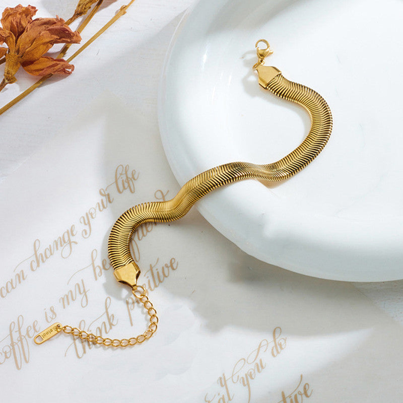 Gold Plated Anti Tarnish Stainless Steel Flat Snake Chain Wraparound Bracelet