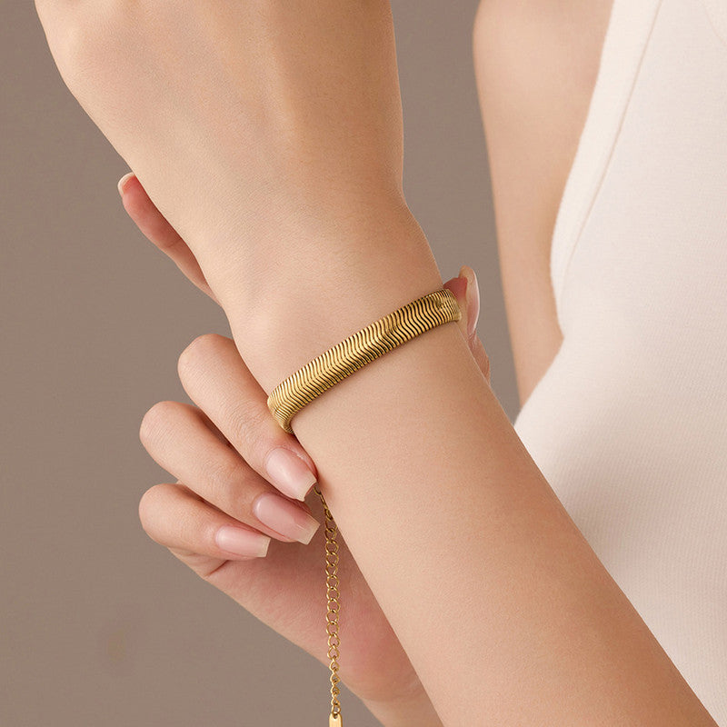 Gold Plated Anti Tarnish Stainless Steel Flat Snake Chain Wraparound Bracelet