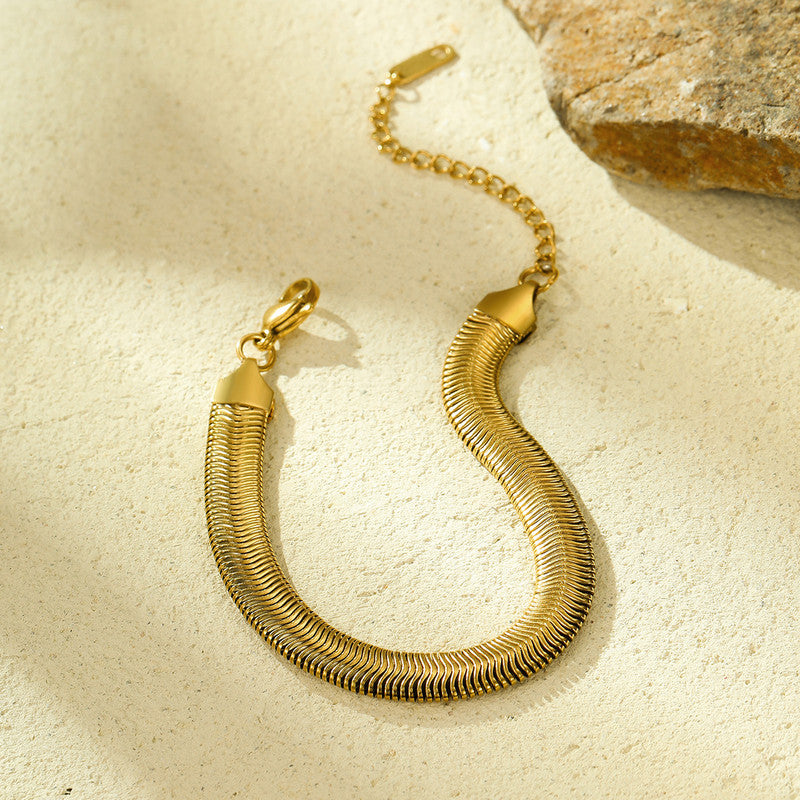 Gold Plated Anti Tarnish Stainless Steel Flat Snake Chain Wraparound Bracelet