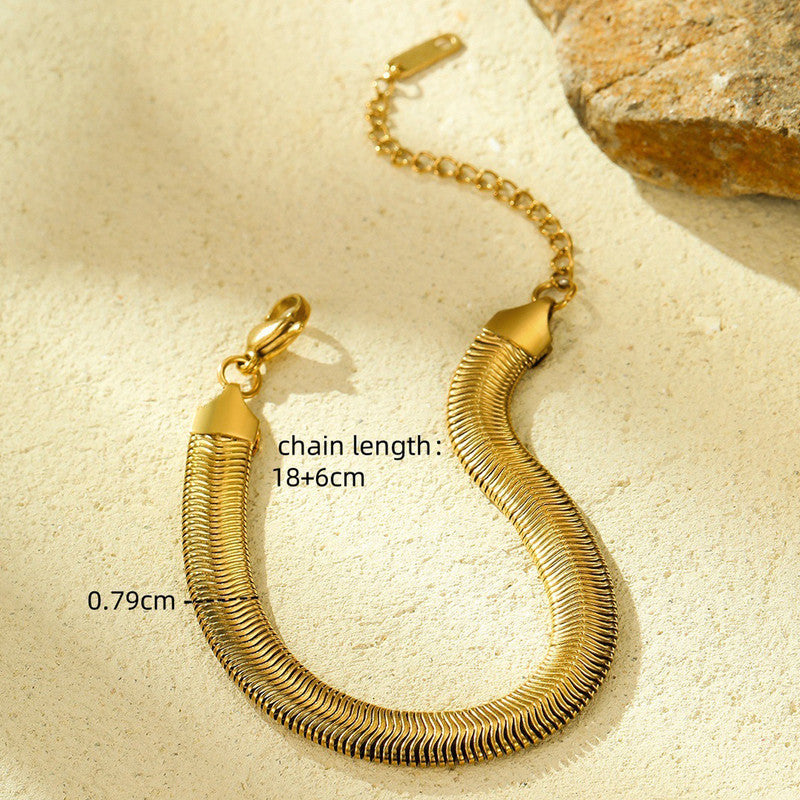 Gold Plated Anti Tarnish Stainless Steel Flat Snake Chain Wraparound Bracelet