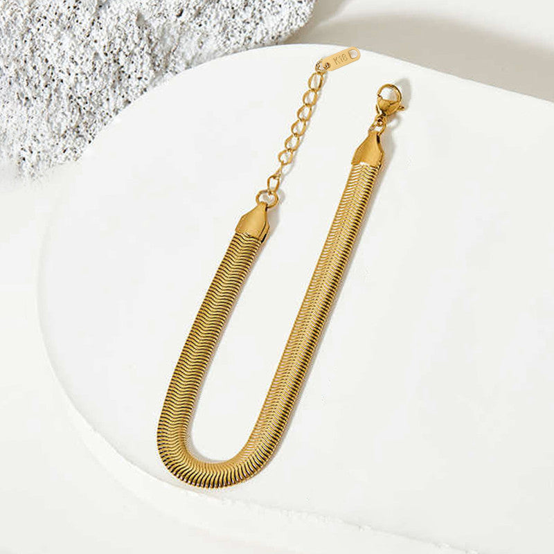 Gold Plated Anti Tarnish Stainless Steel Flat Snake Chain Wraparound Bracelet