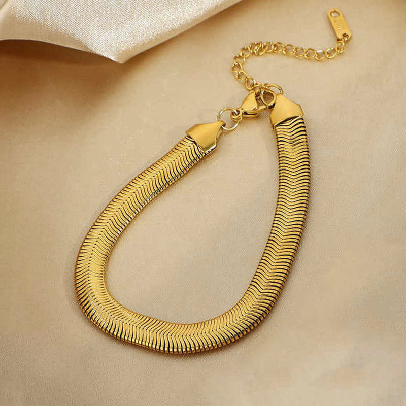 Gold Plated Anti Tarnish Stainless Steel Flat Snake Chain Wraparound Bracelet