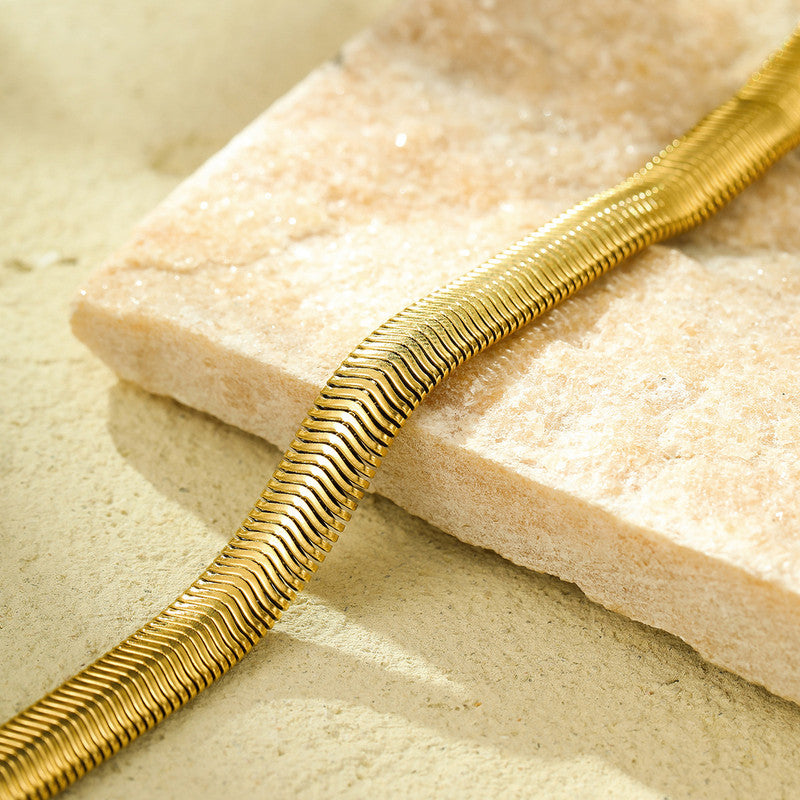 Gold Plated Anti Tarnish Stainless Steel Flat Snake Chain Wraparound Bracelet