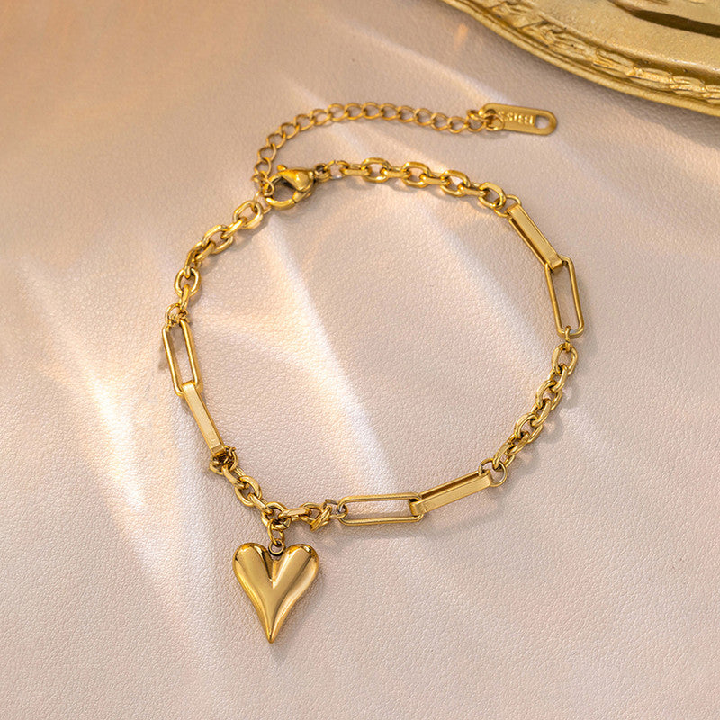 Gold-Plated Anti Tarnish Heart Themed Charm Bracelet