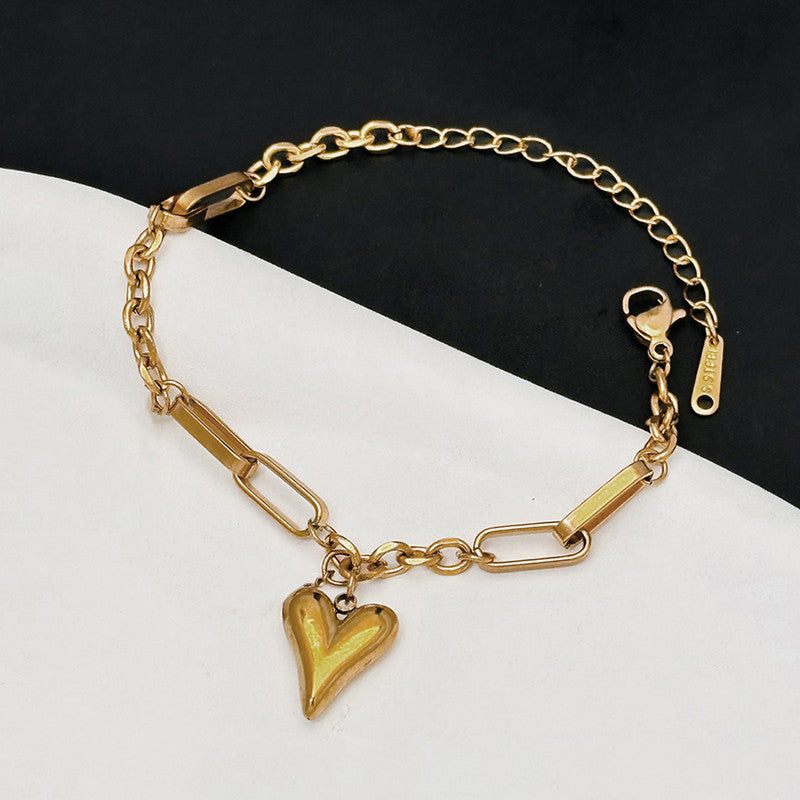 Gold-Plated Anti Tarnish Heart Themed Charm Bracelet