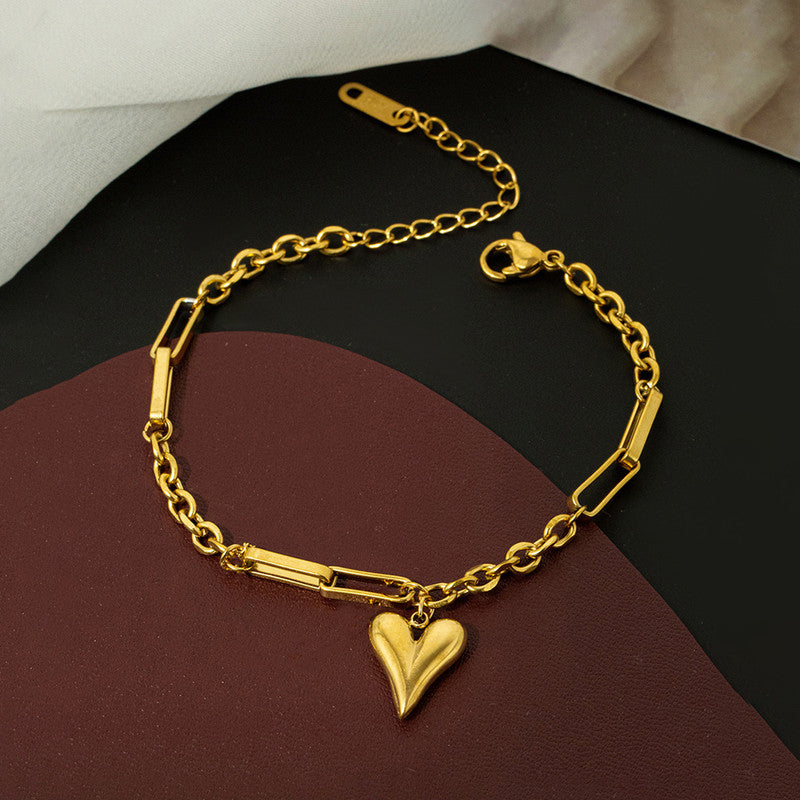 Gold-Plated Anti Tarnish Heart Themed Charm Bracelet