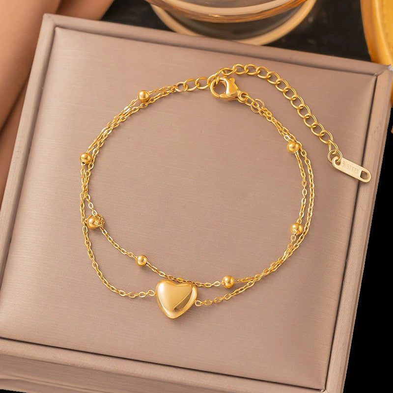 Gold Plated Anti Tarnish Stainless Steel Heart Themed Wraparound Bracelet