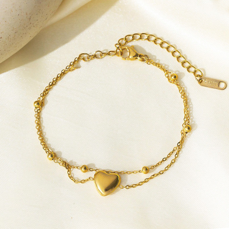 Gold Plated Anti Tarnish Stainless Steel Heart Themed Wraparound Bracelet
