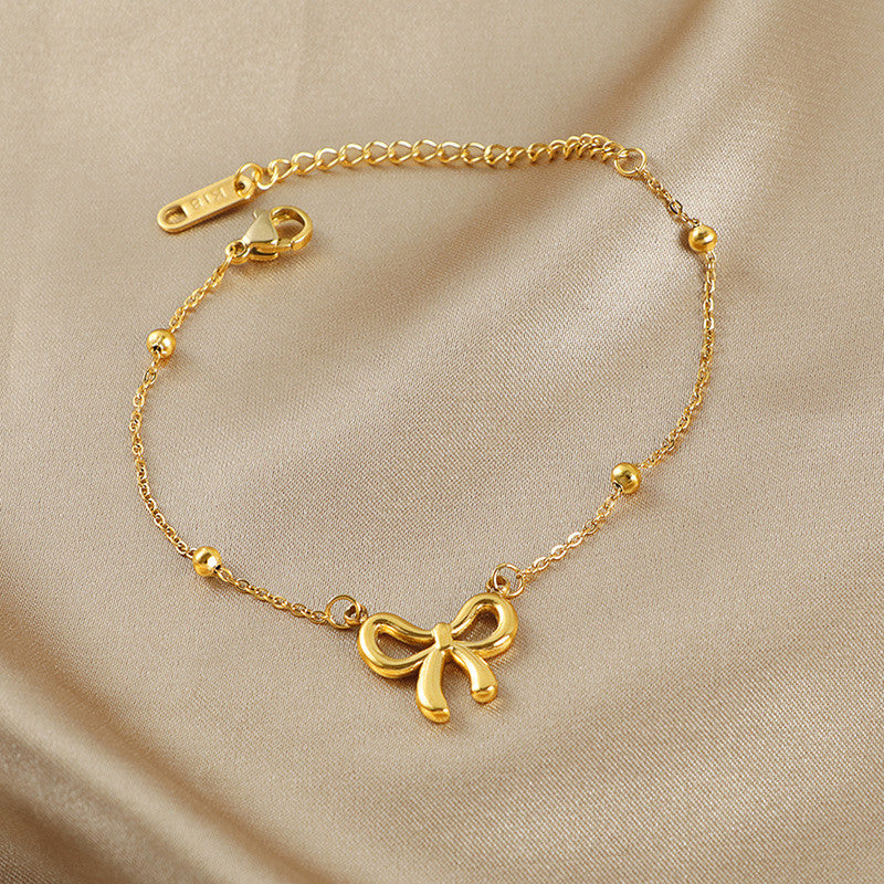 Gold Plated Anti Tarnish Stainless Steel Bow Themed Wraparound Bracelet