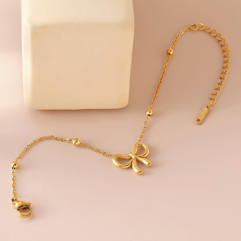 Gold Plated Anti Tarnish Stainless Steel Bow Themed Wraparound Bracelet