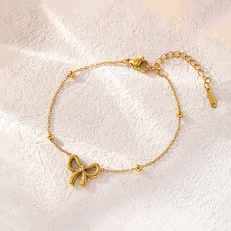 Gold Plated Anti Tarnish Stainless Steel Bow Themed Wraparound Bracelet