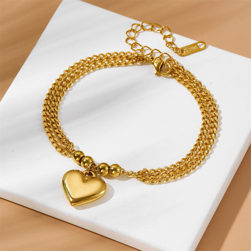 Gold Plated Anti Tarnish Stainless Steel Heart Themed Wraparound Bracelet