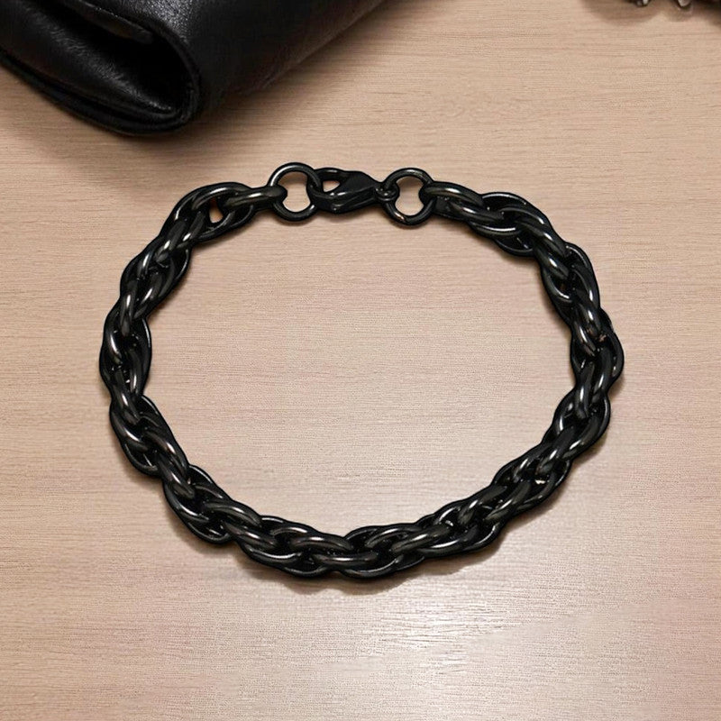 Black Silver Plated Anti Tarnish Rope Themed Wraparound Bracelet (Thick)