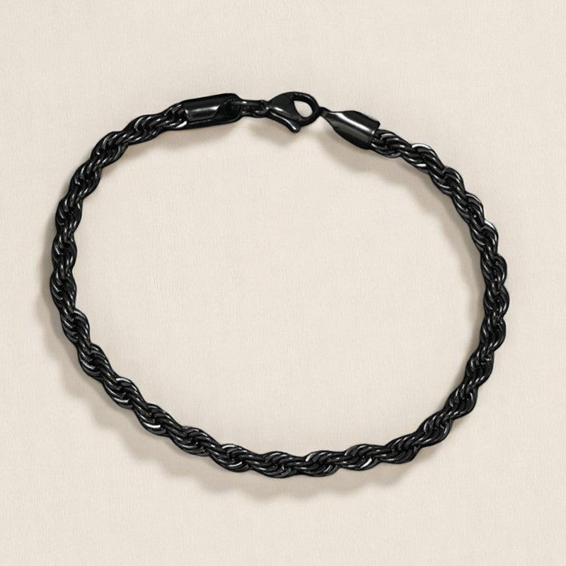 Black Silver Plated Anti Tarnish Rope Themed Wraparound Bracelet (Thin)