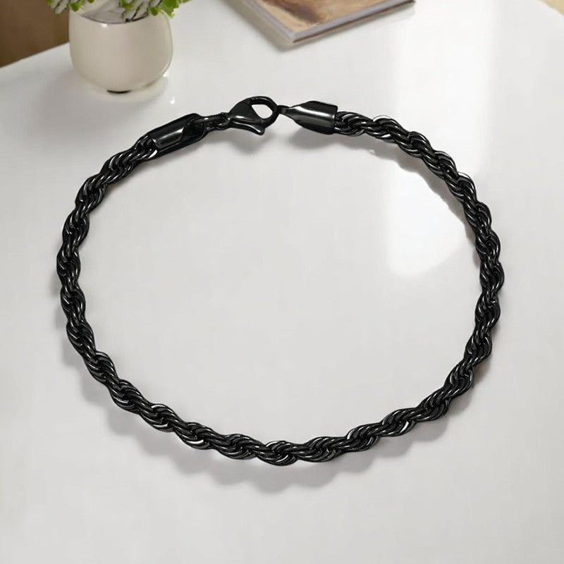 Black Silver Plated Anti Tarnish Rope Themed Wraparound Bracelet (Thin)