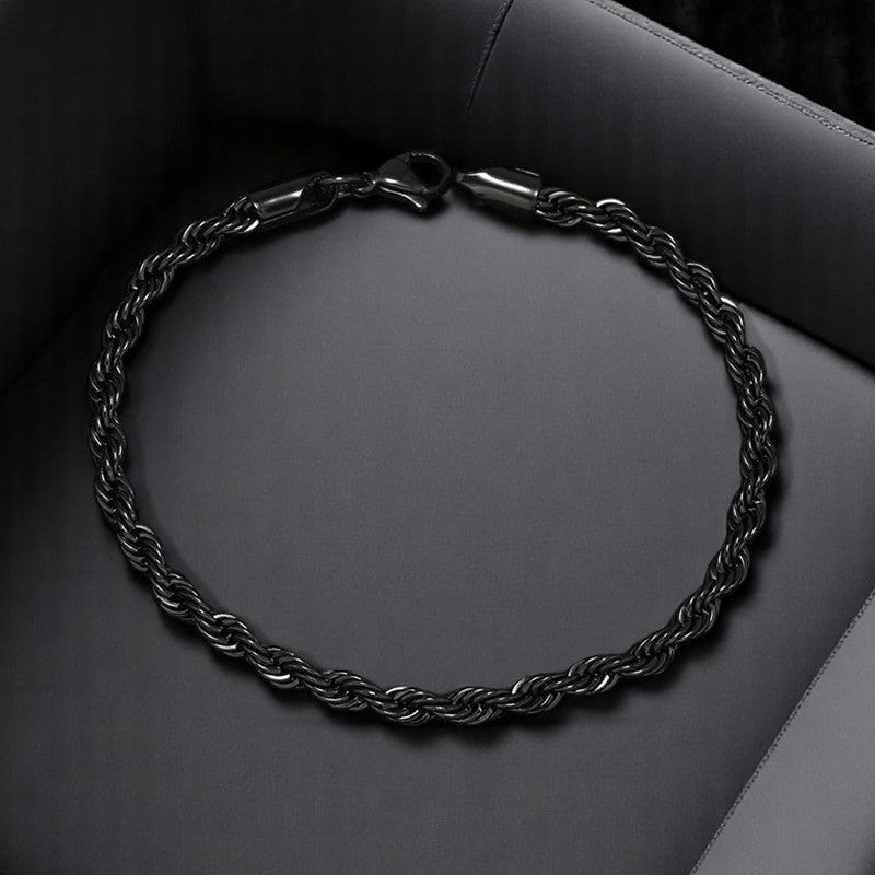 Black Silver Plated Anti Tarnish Rope Themed Wraparound Bracelet (Thin)