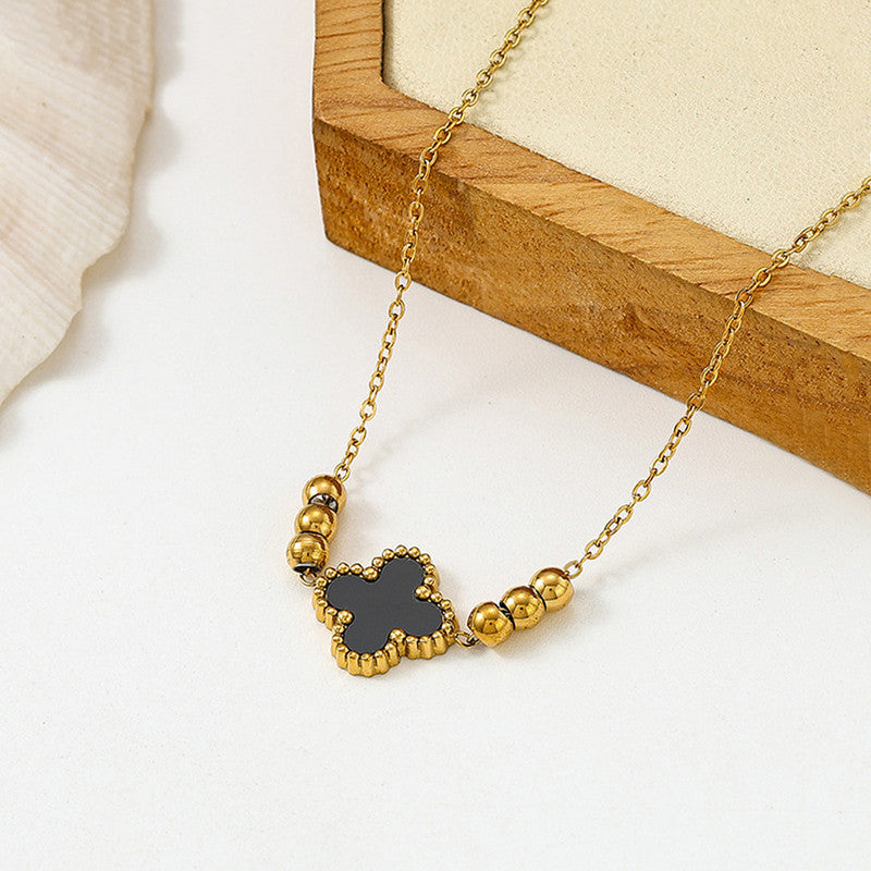 Gold Plated Stainless Steel Anti-Tarnish Black Clover Themed Wraparound Bracelet