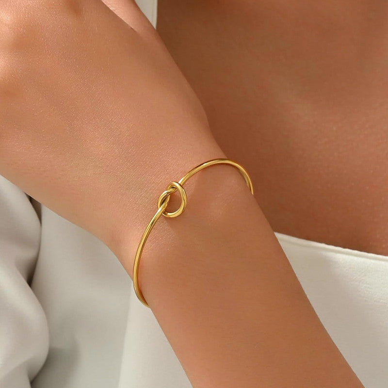 Gold Plated Stainless Steel Anti-Tarnish Knotted Cuff Bracelet