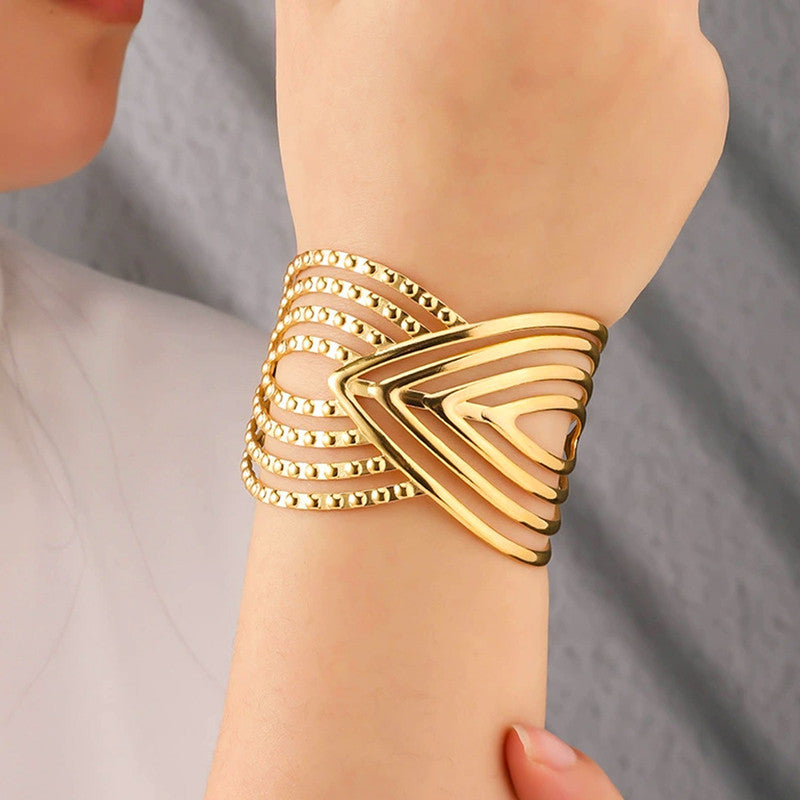 Gold Plated Anti Tarnish Stainless Steel Contemporary Cuff Bracelet