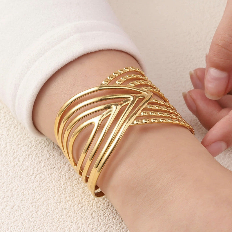 Gold Plated Anti Tarnish Stainless Steel Contemporary Cuff Bracelet