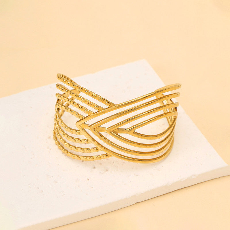 Gold Plated Anti Tarnish Stainless Steel Contemporary Cuff Bracelet