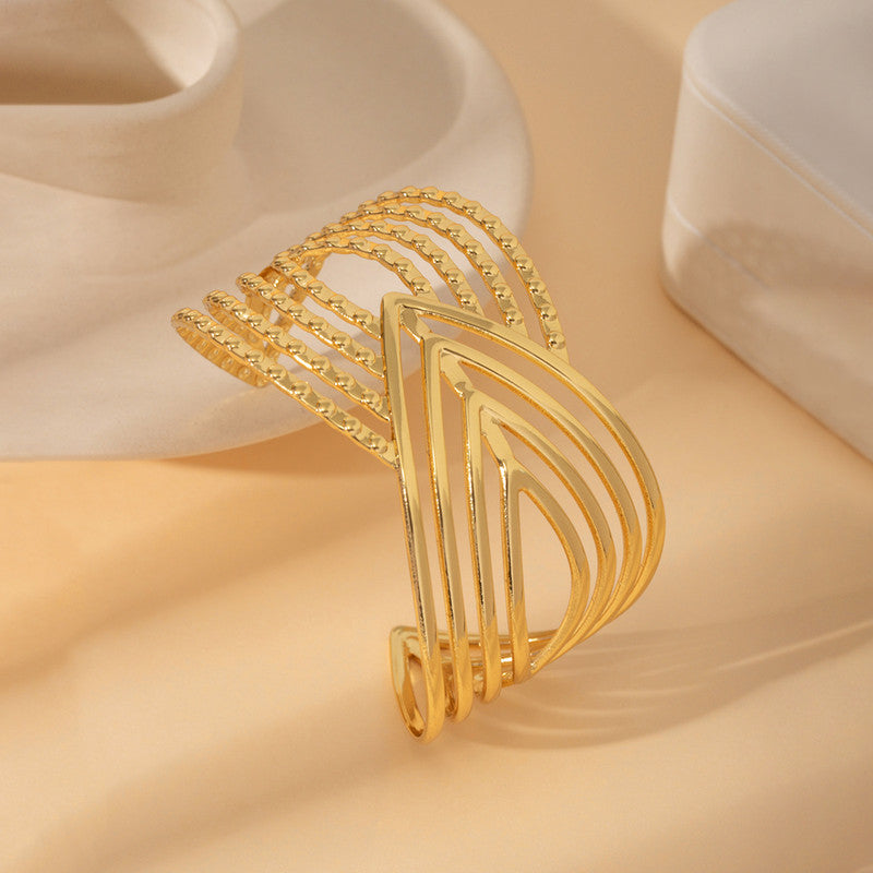 Gold Plated Anti Tarnish Stainless Steel Contemporary Cuff Bracelet
