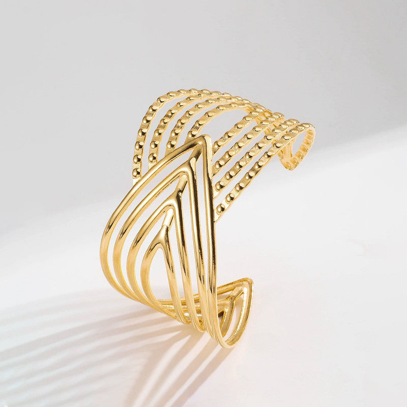 Gold Plated Anti Tarnish Stainless Steel Contemporary Cuff Bracelet