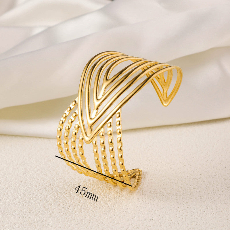 Gold Plated Anti Tarnish Stainless Steel Contemporary Cuff Bracelet