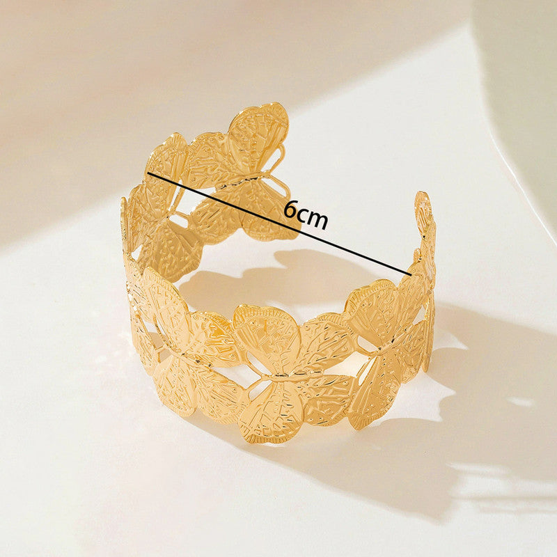 Gold Plated Anti Tarnish Stainless Steel Butterfly Themed Cuff Bracelet