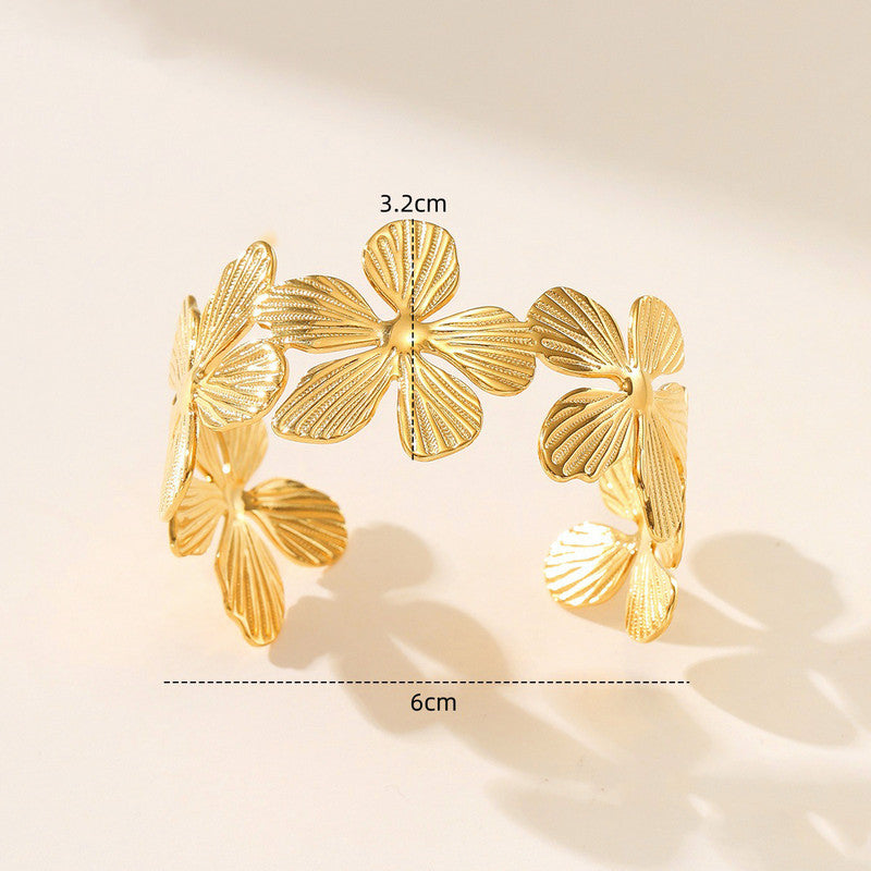 Gold Plated Anti Tarnish Stainless Steel Floral Themed Cuff Bracelet
