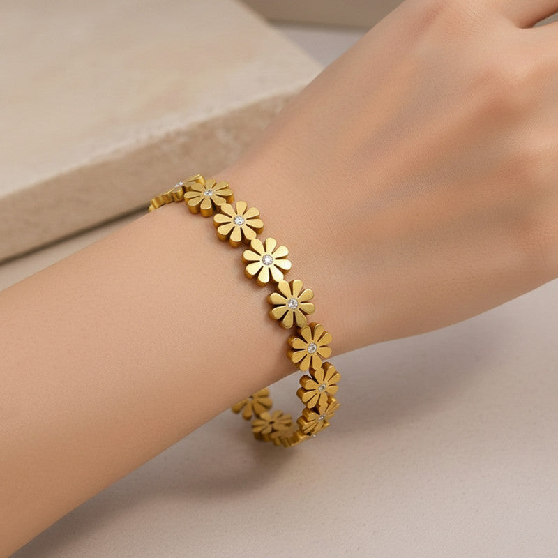 Gold Plated Floral Bangle Style Bracelet