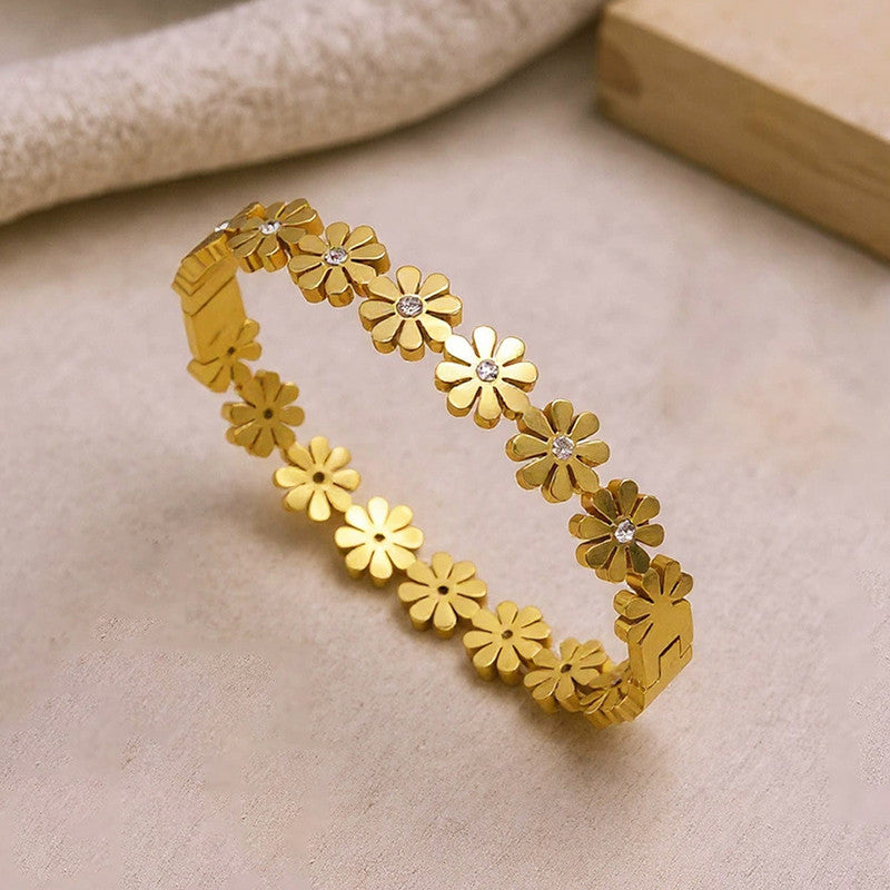 Gold Plated Floral Bangle Style Bracelet