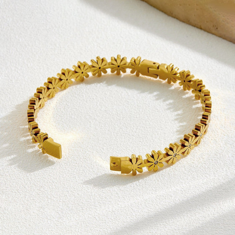 Gold Plated Floral Bangle Style Bracelet