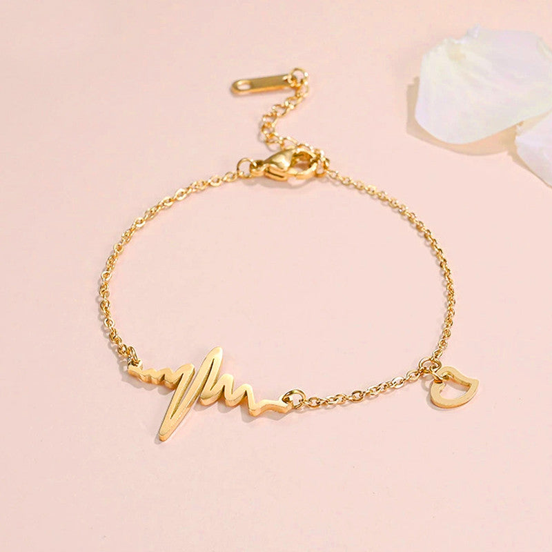 Gold Plated Heartbeat Themed Wraparound Bracelet